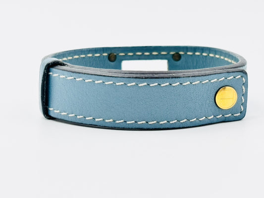 HERMES Kelly Leather Bracelet, Blue Jean, Engraved with I Stamp