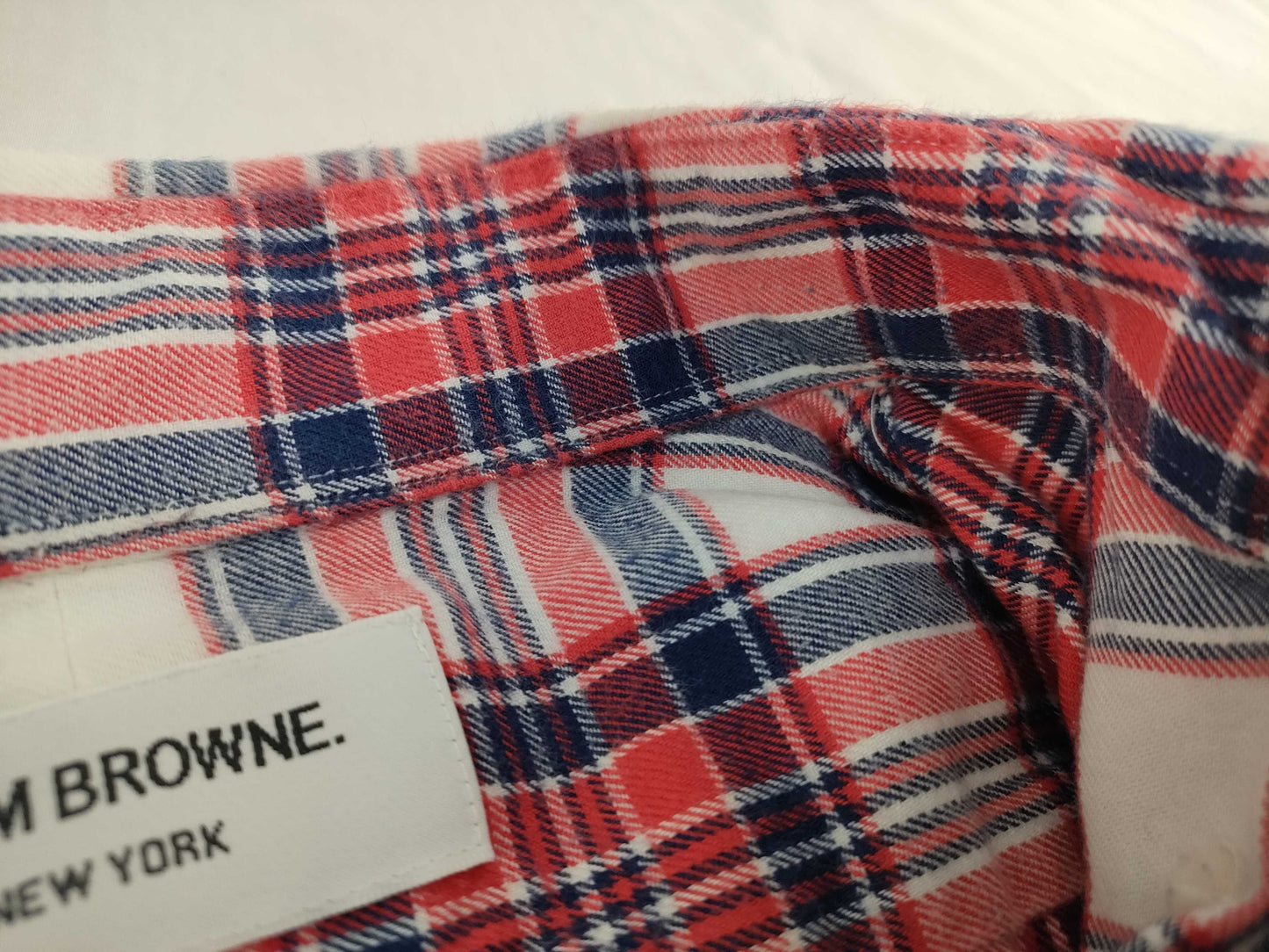 THOM BROWNE Long Sleeve Check Shirt Red Tops