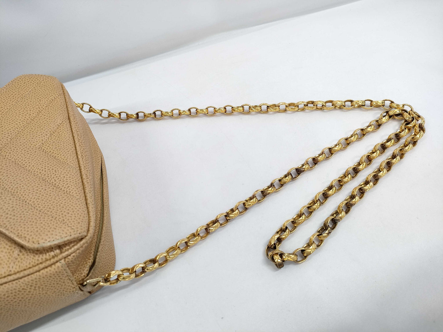 CHANEL Fringe Jeweled Chain Shoulder Bag in Caviar Beige GP