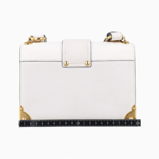 PRADA Cahier White Leather and Saffiano Leather Shoulder Bag 1BD095 25