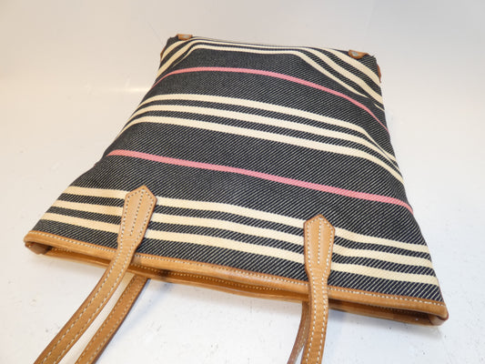 BURBERRY Border Canvas Leather Hand Tote Bag