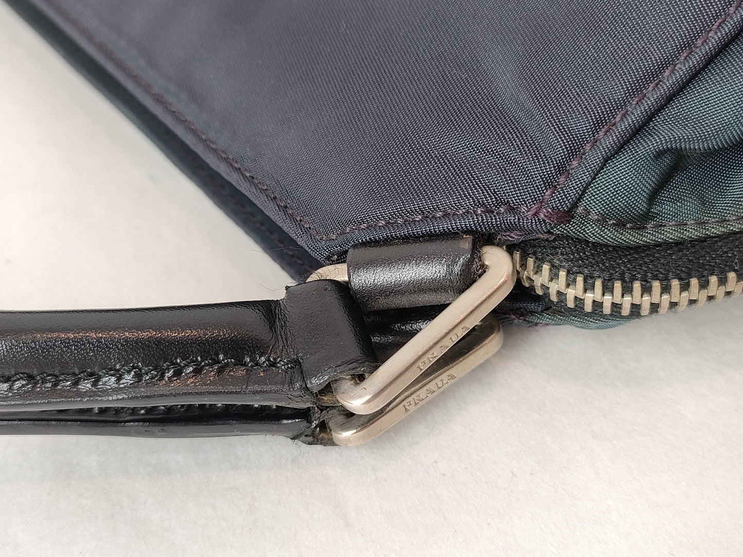 PRADA B11095 Nylon Semi-Shoulder Bag, Handbag, Tote Bag, Nylon Triangle Plate, Navy Blue