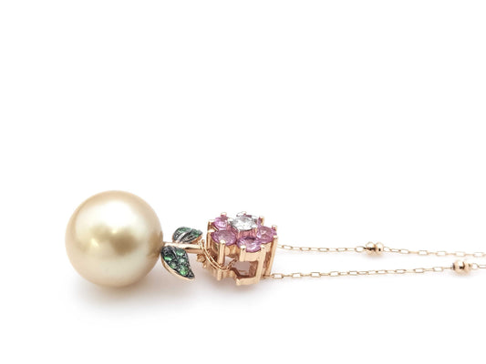 Pearl, Diameter Approx. 11.4mm, Sapphire, Garnet D0.08ct, 18K Gold, 5.0g Necklace