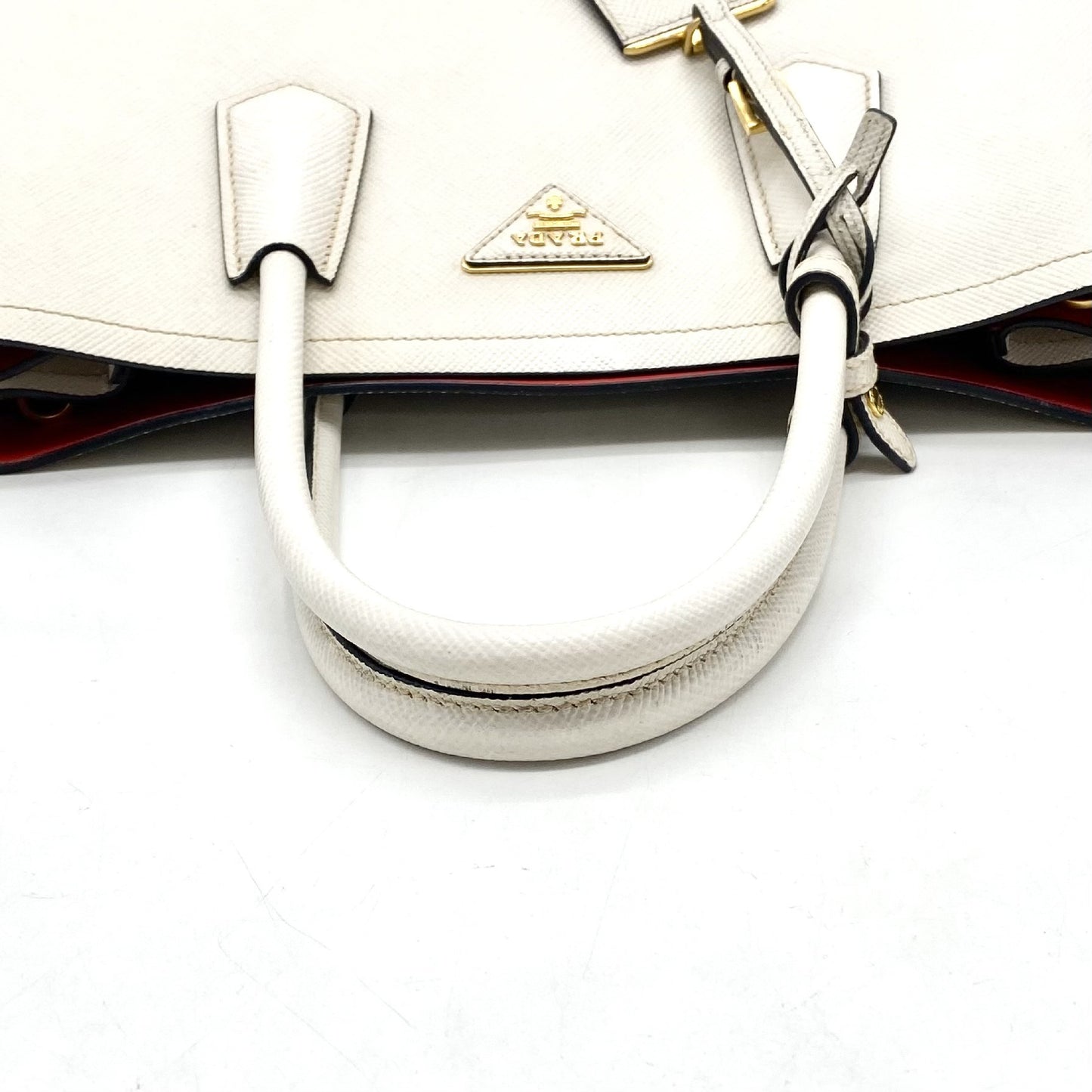 PRADA Prada Triangle Logo Plate Saffiano Leather Handbag White Tag 180 Handbag