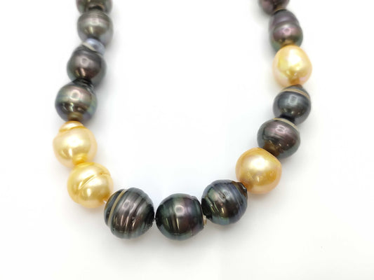 Semi-Round Pearl Necklace, Diameter: Approx. 11.1mm-14.4mm, Sterling Silver, 88.7g