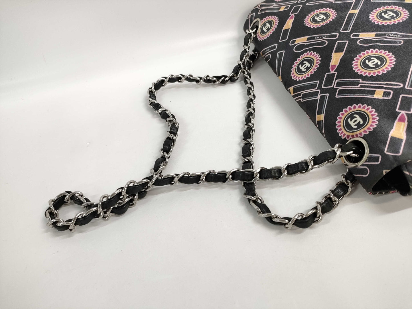 CHANEL Matelasse 25 Icon Satin Lipstick Double Chain Shoulder Bag, No. 9