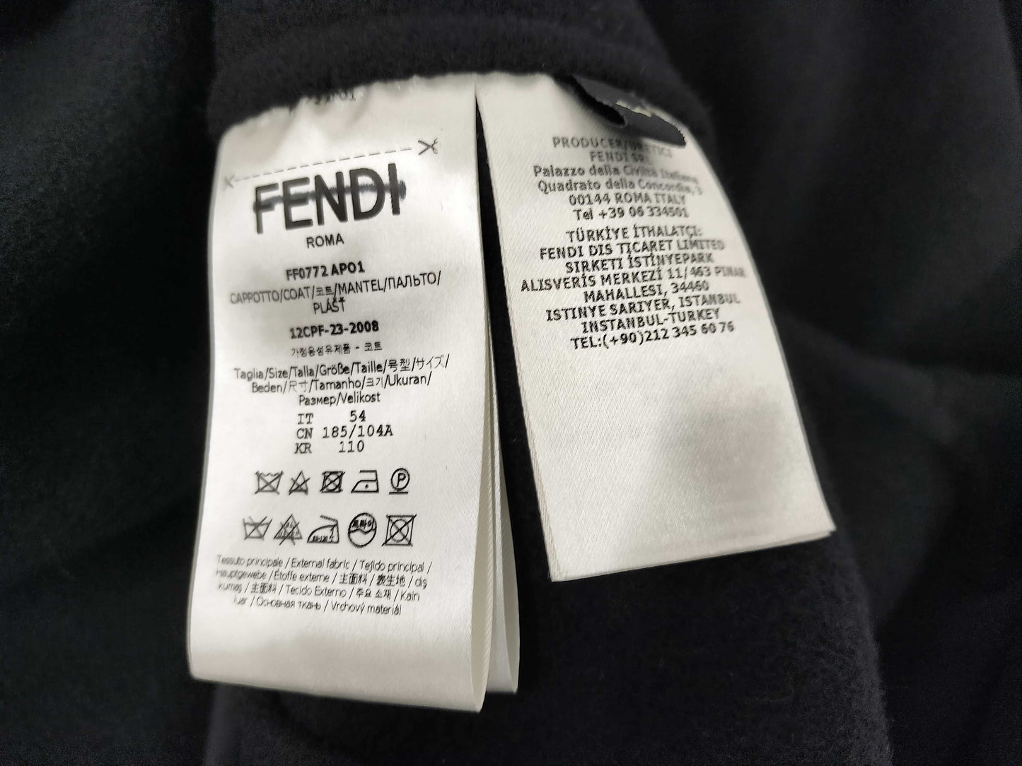 FENDI Zip-Up Long Coat Cashmere/Viscose 54 Coat