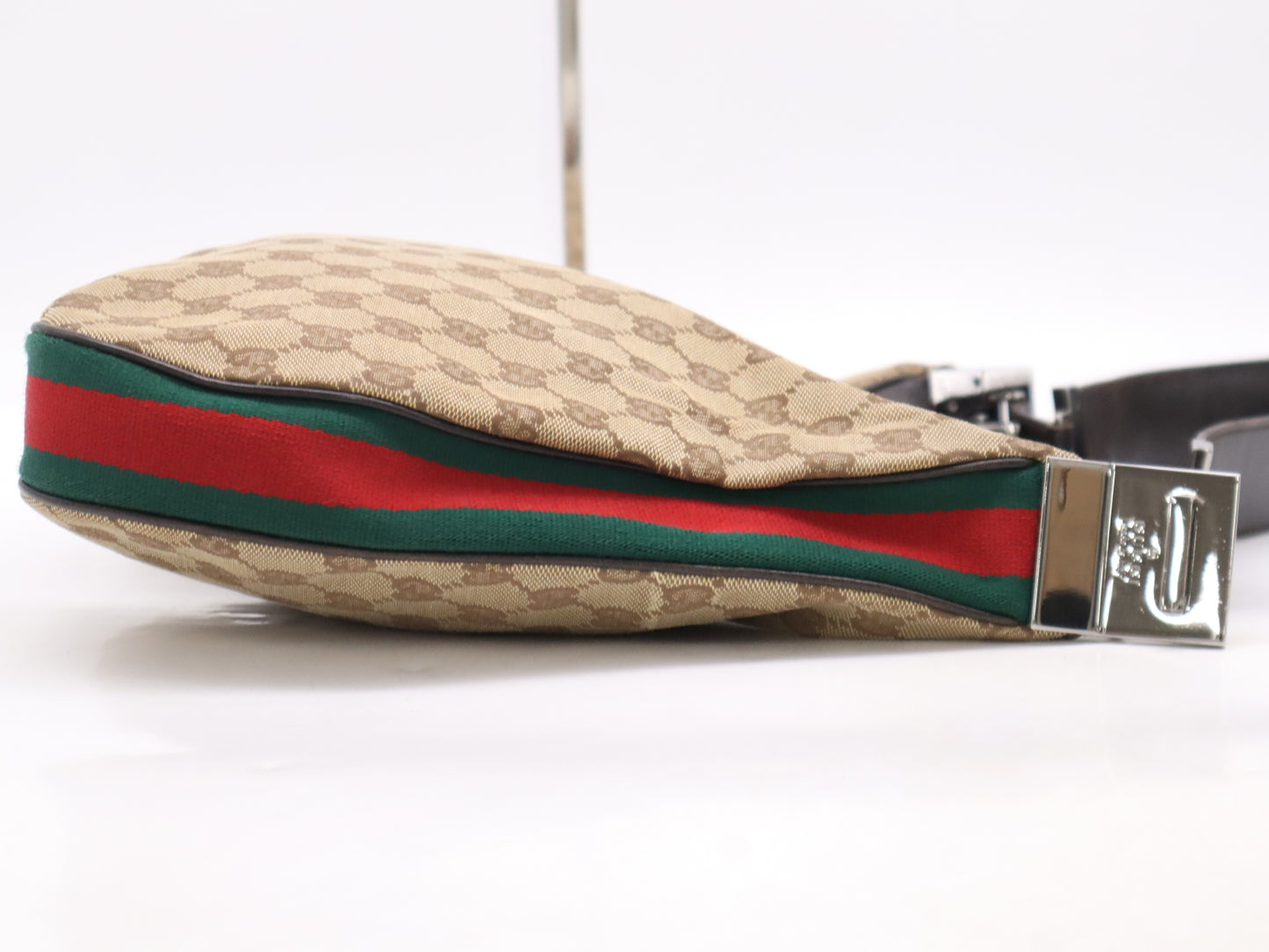 GUCCI 001-3315 GG Canvas Sherry Line Khaki Beige Dark Brown Shoulder Bag