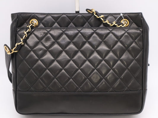 CHANEL Lambskin Matelasse Chain Tote with Black GD Hardware, Seal and Card Included, 2872205