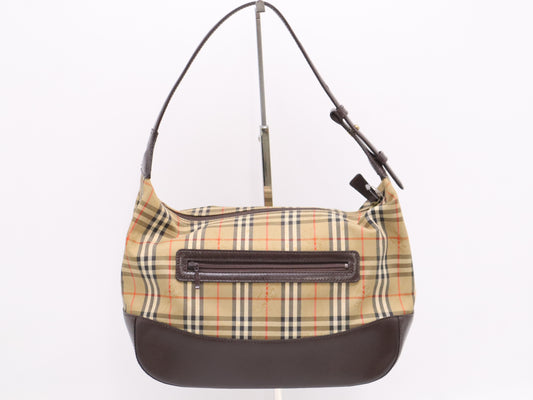 BURBERRY Leather Nova Check Shoulder Bag, Brown, with Charm