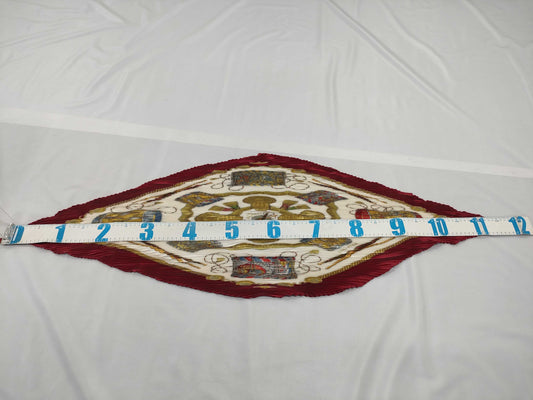 HERMES 100% Silk Pleated Scarf LES CAVALIERS DOR Golden Knights Red White Scarf