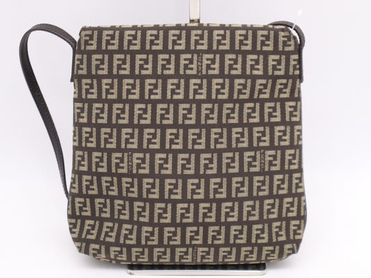 FENDI Canvas Zucchino Shoulder Bag Brown Shoulder Bag
