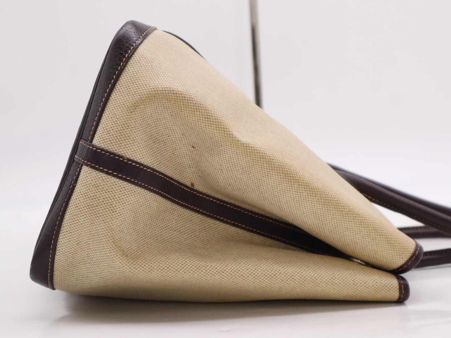 HERMES Toile H x Leather Garden Party Handbag, Beige/Brown, F Stamp, 2002