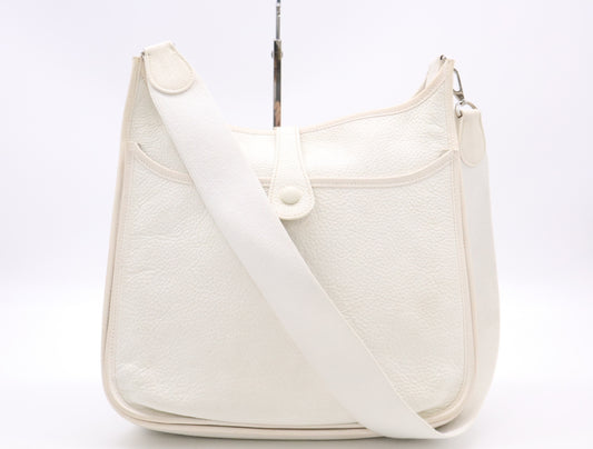 HERMES Evelyn Taurillon Clemence K Stamp Evelyn PM II White Shoulder Bag with Shoulder Strap