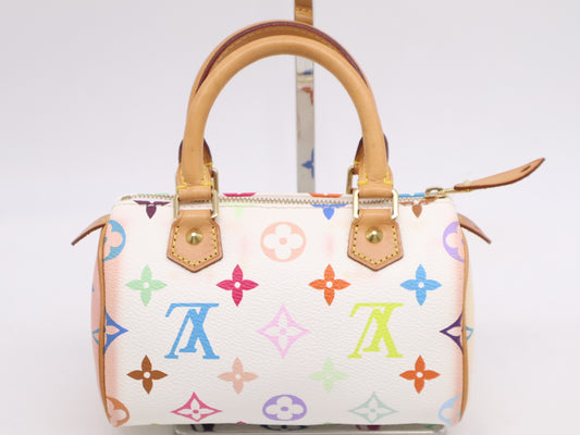 LOUIS VUITTON Monogram Multicolore M92645 Monogram Multicolore Mini Speedy Blanc Handbag with Shoulder Strap