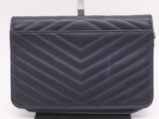 CHANEL Leather V-Stitch Coco Mark Chain Wallet Navy Blue with GD Hardware, Seal, Card Holder 26377920 Shoulder Bag