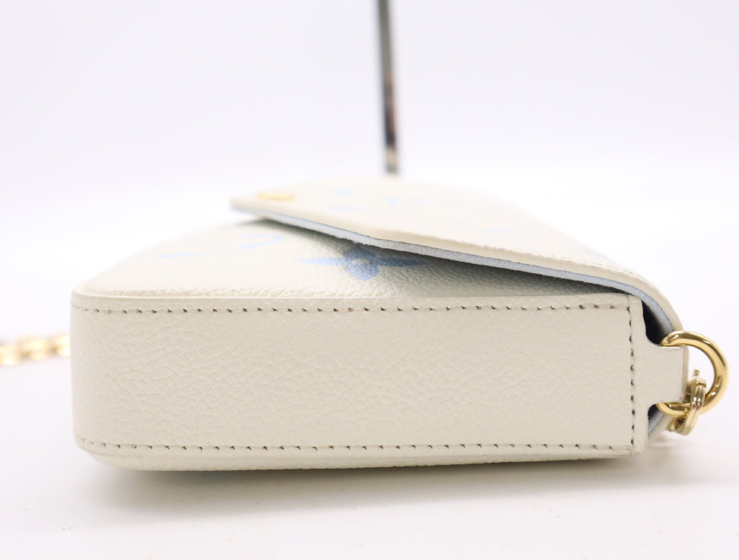 LOUIS VUITTON Monogram Empreinte M83025 Pochette Felicie Latte White/Candy Blue, RFID Verified, No Serial Tag, Includes 2 Pouches