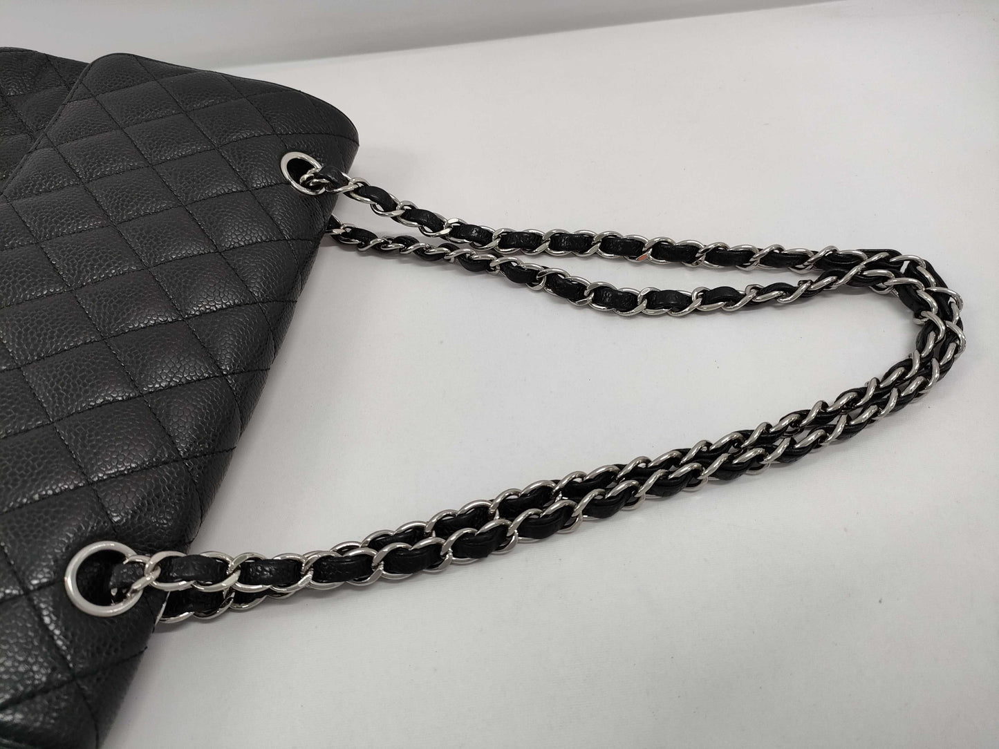 CHANEL Caviar Skin Matelasse 26 Double Flap Double Chain Shoulder Bag with Silver Hardware and Black Seal 15041131