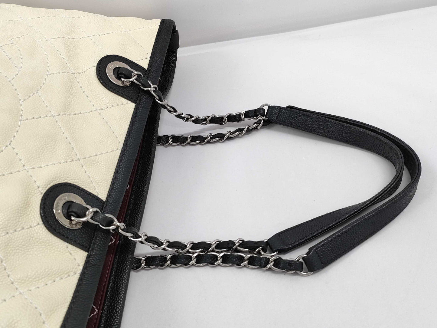 CHANEL A92211 Caviar Skin Wild Stitch On the Road Tote Bag, Ivory, with Sterling Silver Hardware, Pouch, Dust Bag, Sticker, Card, 20993584