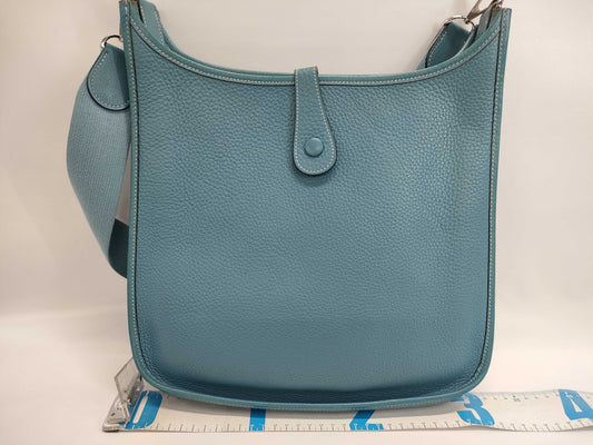 HERMES Taurillon Clemence □I Stamp Evelyn 2 PM Blue Tote Bag with Dust Bag