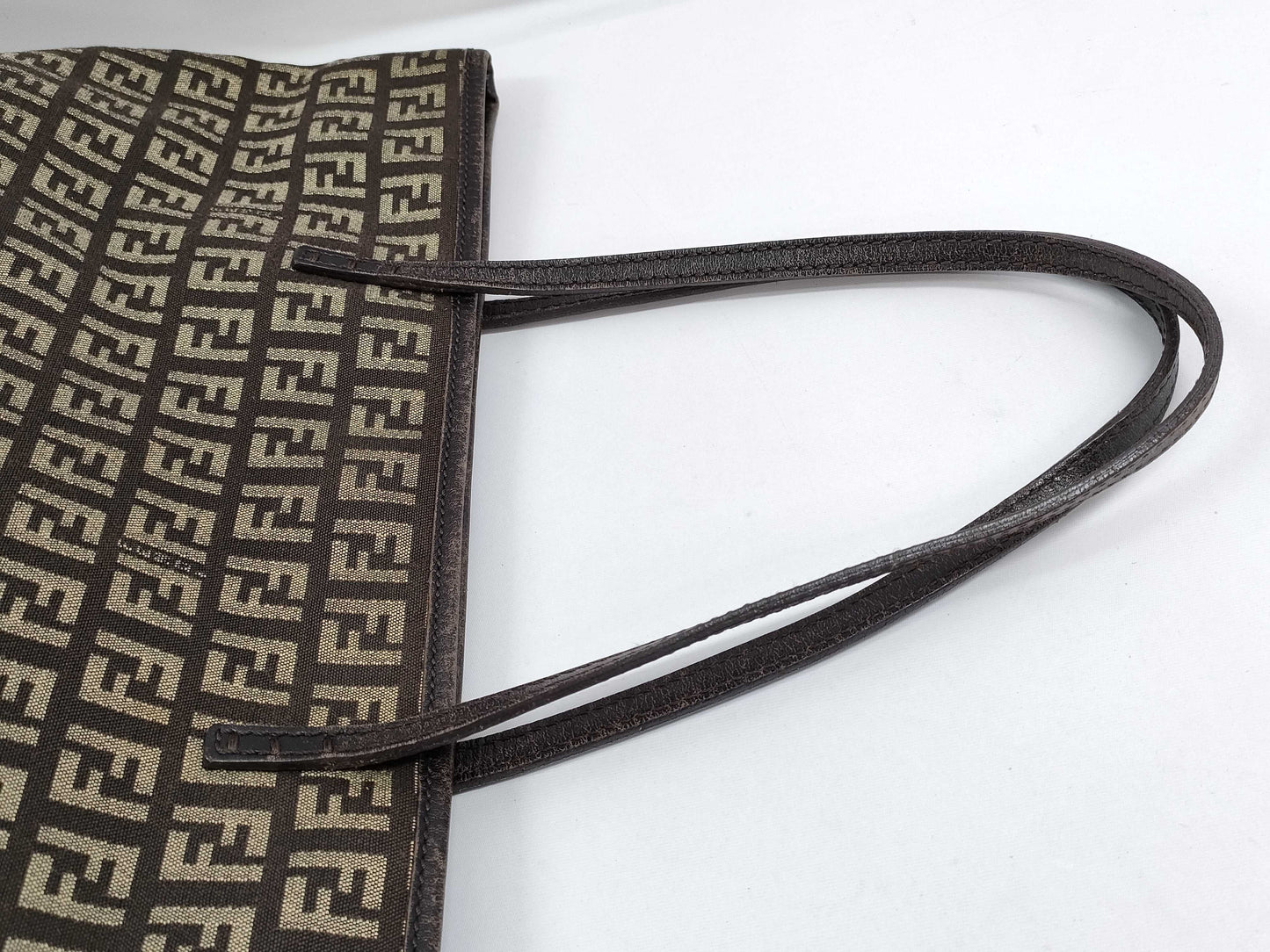 FENDI Zucchino Tote Bag Canvas Leather Brown Tote Bag