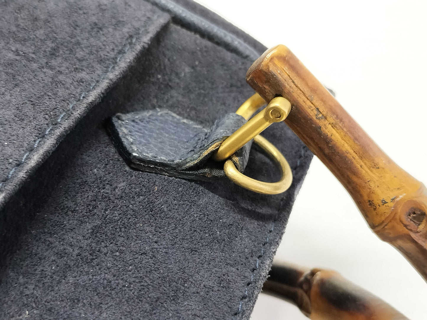 GUCCI Bamboo Suede Handbag in Navy