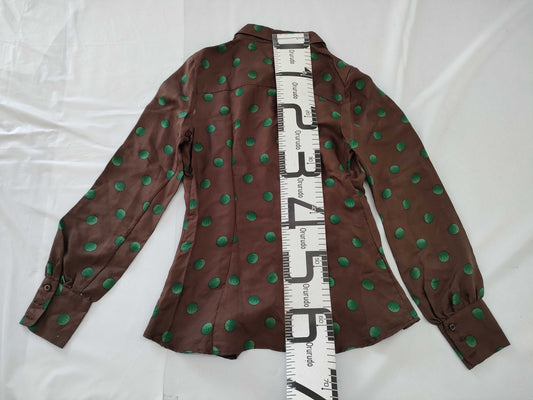 PRADA Shirt, Polka Dot Silk, Brown and Green, #40