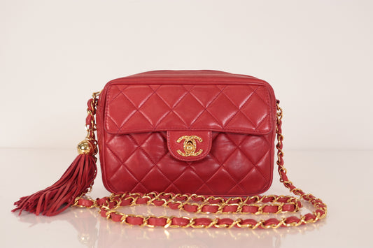 CHANEL Lambskin Bijou Coco Lamb Fringe Chain Shoulder Bag, Red, No. 2