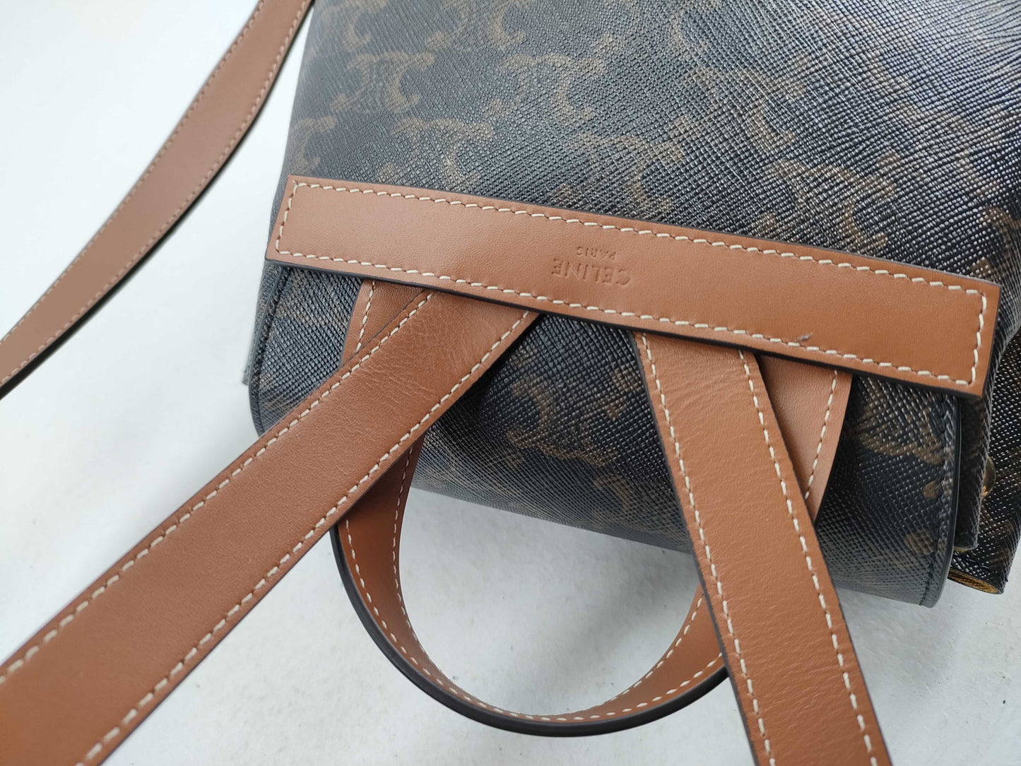 CELINE Bonnie Backpack 118702CAS.04LU Tan Triomphe Canvas and Calfskin Backpack