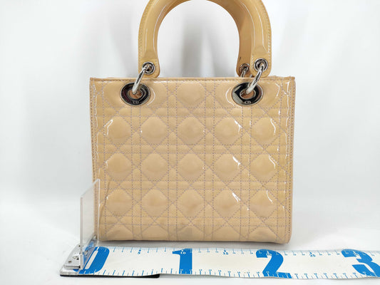 Dior DIOR/Christian Dior Lady Dior Medium Bag Handbag VRB44551/414 Pink Beige Enamel Handbag