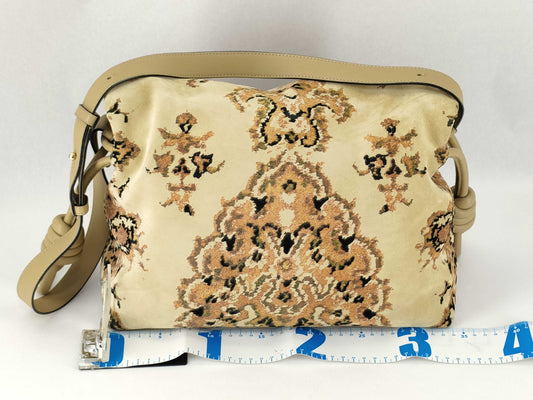 LOEWE Flamenco Knot Fringe Trim Tapestry Bag Shoulder Bag Suede, Leather, and Linen Shoulder Bag