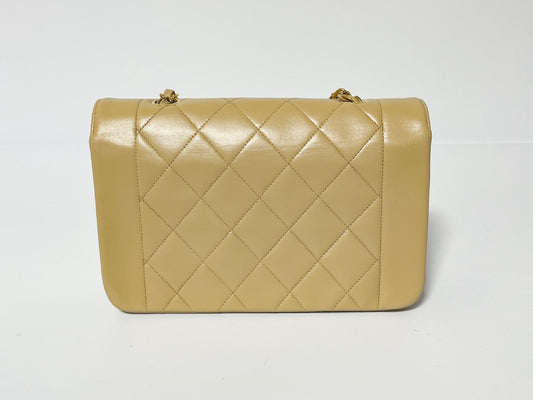 CHANEL Diana Beige Lambskin Matelasse Shoulder Bag with Seal