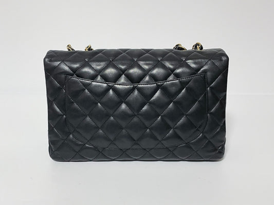 CHANEL Deca Matelasse Black Lambskin Shoulder Bag with Seal