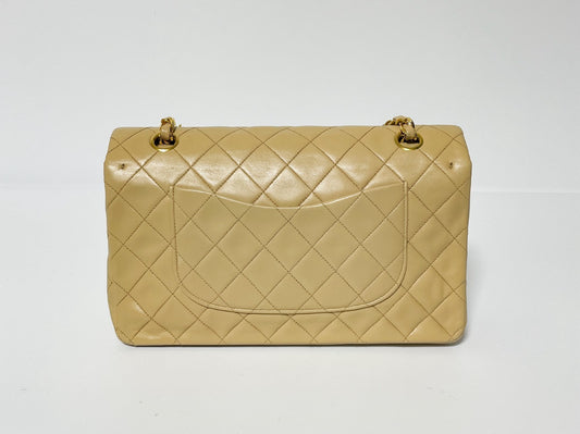 CHANEL Double Flap Matelasse Beige Lambskin Shoulder Bag with Seal