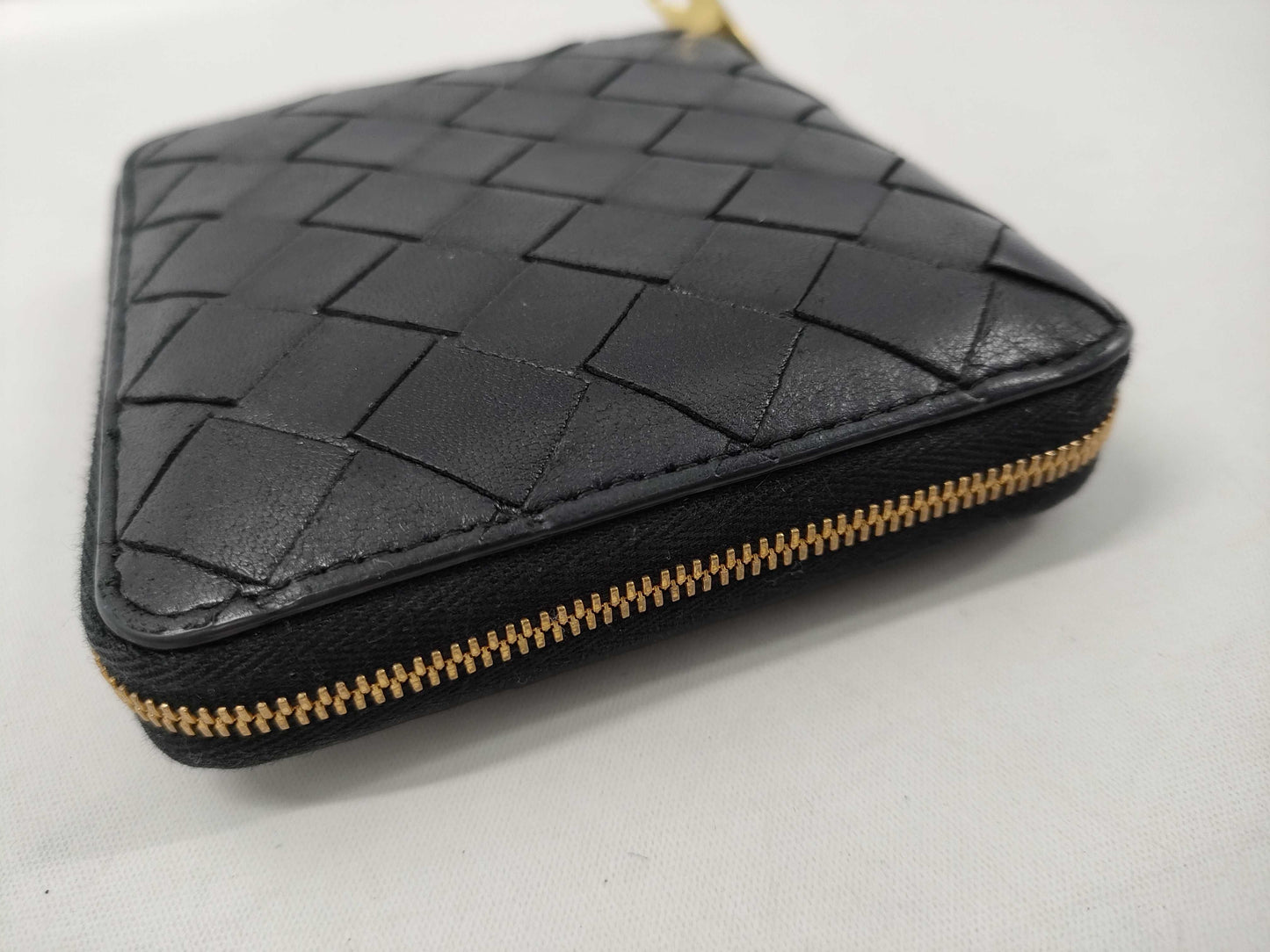 BOTTEGA VENETA Intrecciato Round Zip Bi-fold Wallet in Black Leather