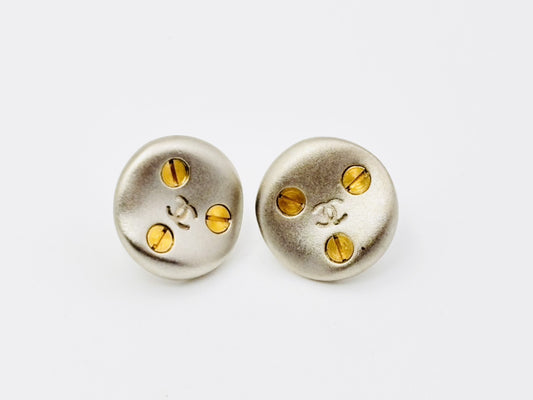 CHANEL Coco Mark Round Earrings 98P Gold x Silver Earrings
