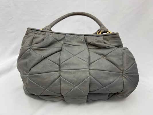 Miu Miu Logo Handbag Shoulder Bag Leather Gray 2-Way Bag Shoulder Bag