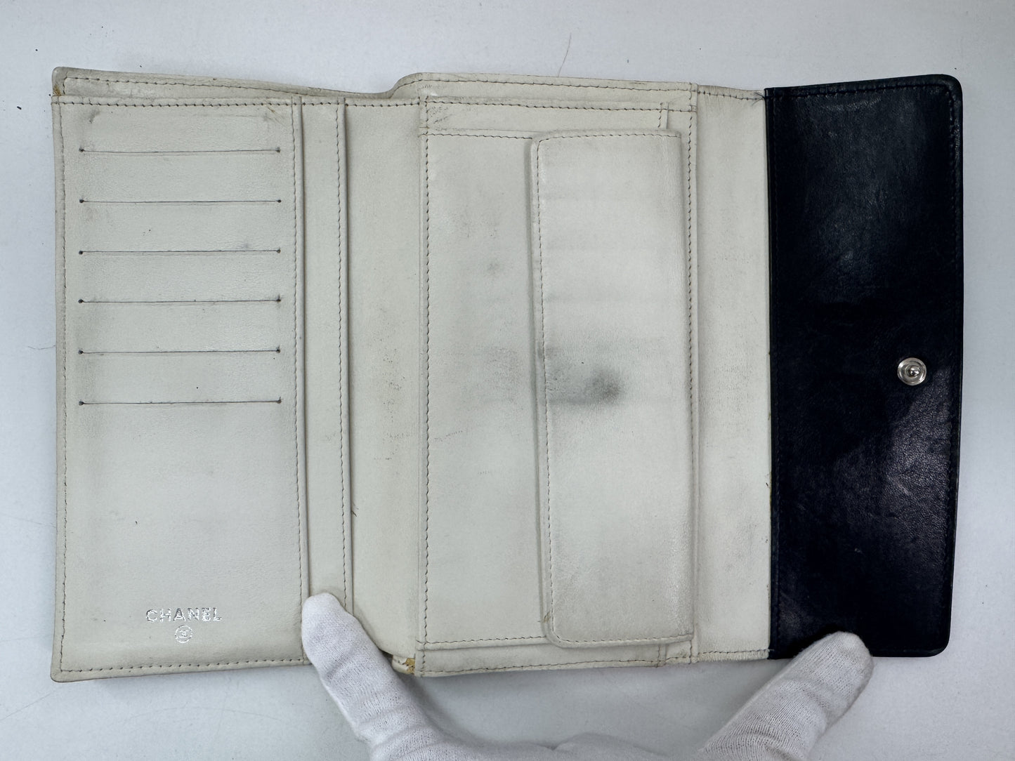 CHANEL Bicolor Caviar Tri-fold Long Wallet