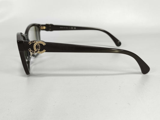 CHANEL Coco Mark Plastic Glasses 3420-S-A Dark Brown Prescription Sunglasses