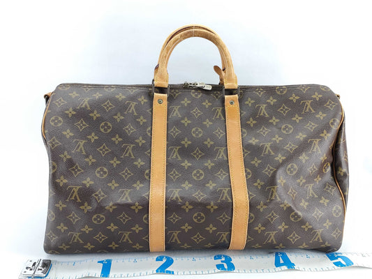 LOUIS VUITTON Monogram Keepall 50 Boston Bag with Name Tag and Engraving
