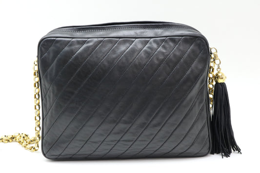 CHANEL Lambskin Diagonal Stitch Turnlock Shoulder Bag