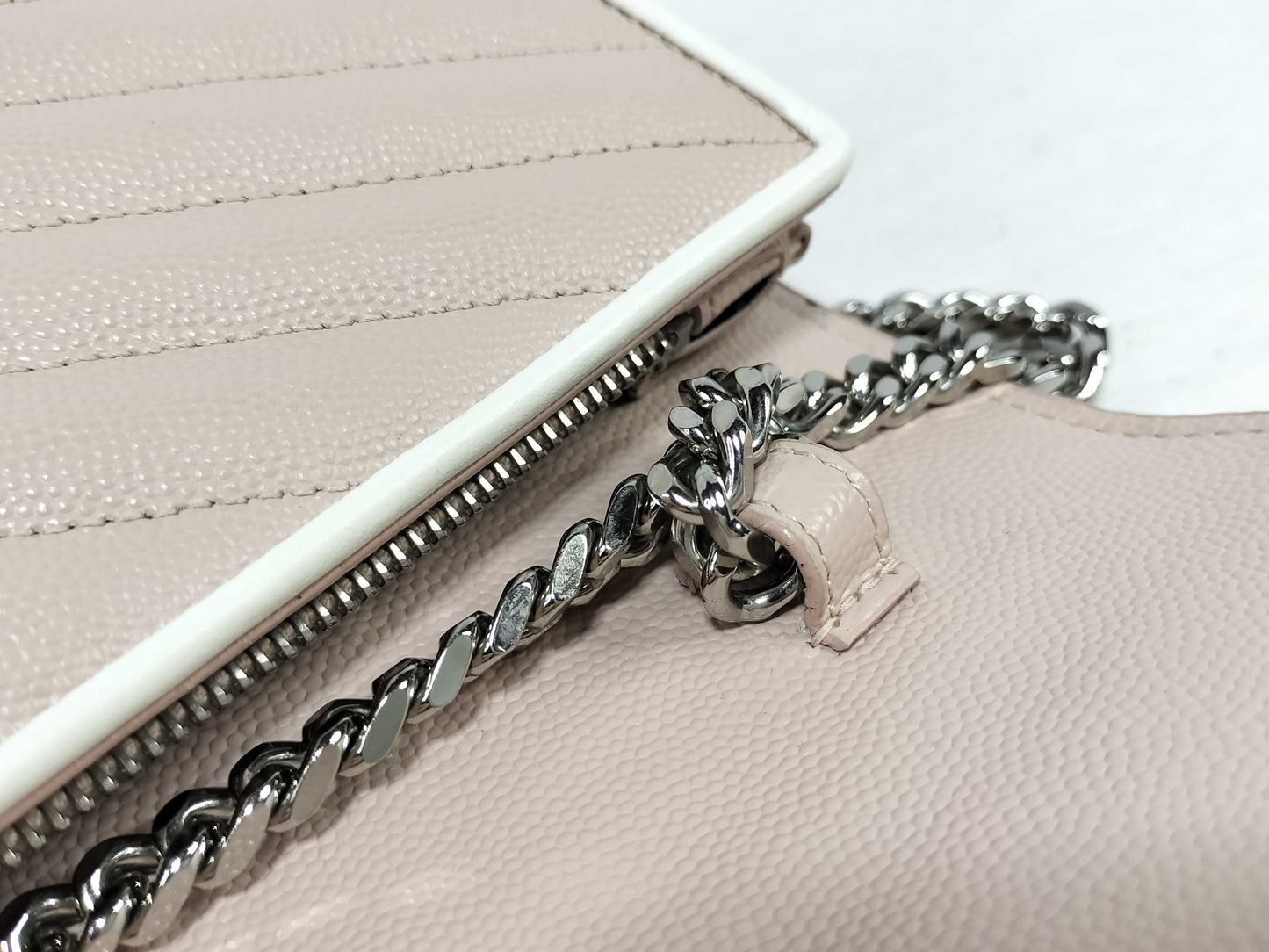 SAINT LAURENT Saint Laurent Paris Cassandra Chain Wallet, Pink Beige, 377828, 2018 Shoulder Bag