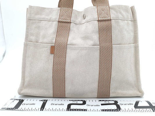 HERMES New Foul Tote MM Foul Tote Tote Handbag Striped Beige Handbag