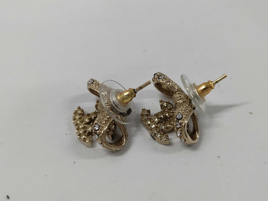 CHANEL Coco Mark Ribbon B14V Earrings GP x Rhinestone Gold Earrings