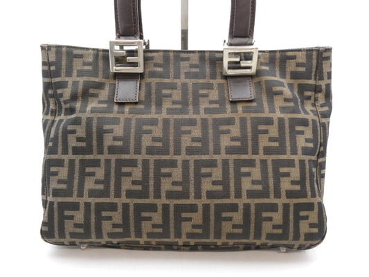 FENDI Zucca pattern canvas and leather handbag