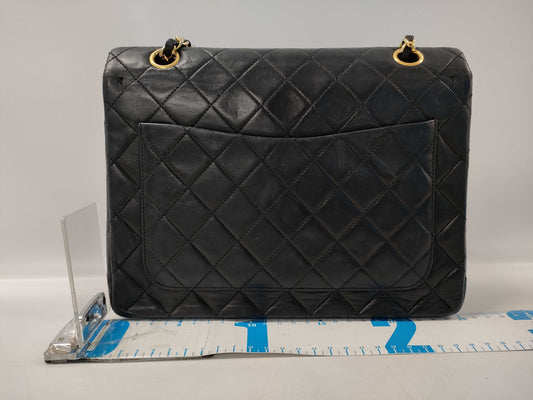 CHANEL Matelasse Lambskin Double Flap Double Chain Bag in Black with Gold Hardware, 0979356, 0 Series Shoulder Bag