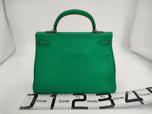 HERMES Kelly 35 Taurillon Clemence Leather, Green, 2-Way, P Stamp, Inner Stitching, Handbag