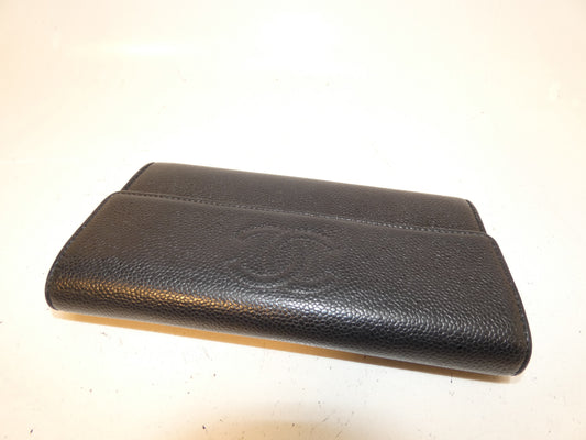 CHANEL Coco Caviar Skin Black Long Wallet