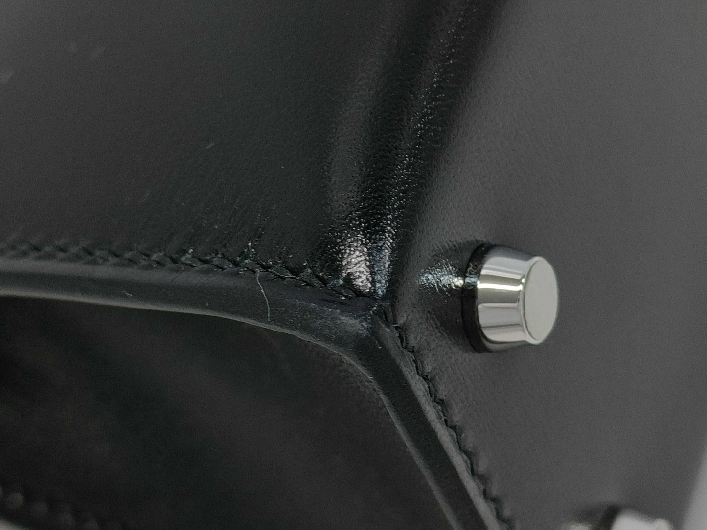 HERMES Mini Kelly 2 Box Calf Leather Black with Silver Hardware, K Stamped Bag