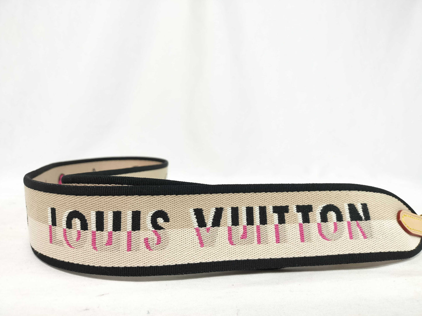 LOUIS VUITTON Signature Strap, Beige/Black/Pink, Signature Canvas with Gold Hardware